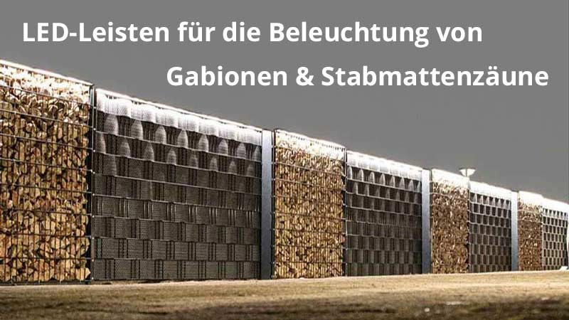 Gabionen mit Lichtleisten