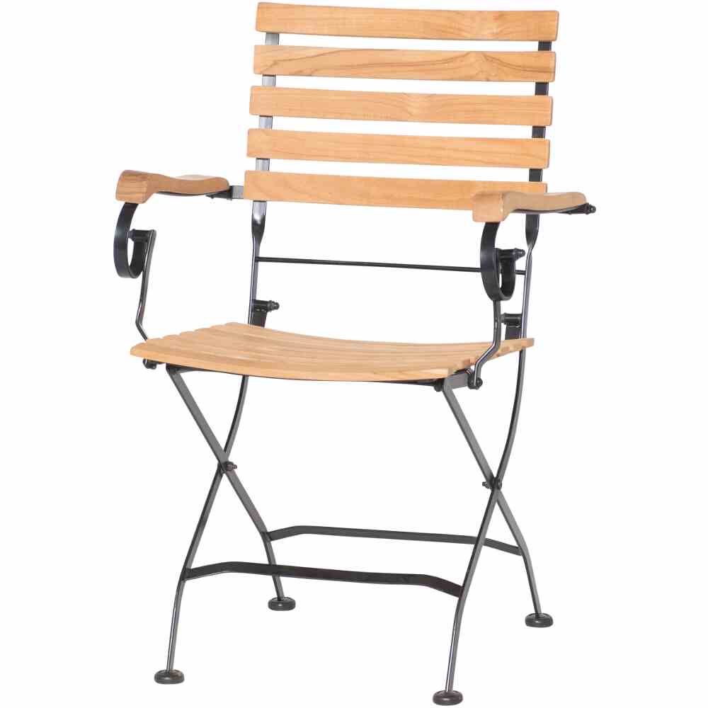 Garten-Klappstuhl aus Teakholz & schwarzem Stahlgestell